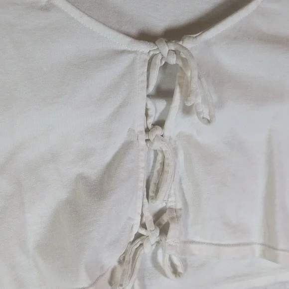 411-Free People Cream Tie-Front Puff Sleeve Crop Top - Picture 5 of 6